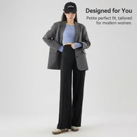 Womens Trousers High Waist Straight Leg with Petite Short Length, Work for in Stretch Material