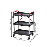 Foldable Three-Tier Tool Trolley Tray-Style Frame Three-Tier Utility Cart