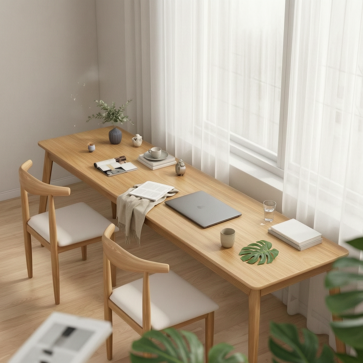 Long Rectangular Desk Modern Design Wood Writing Desk Wide Tabletop Long Study Table
