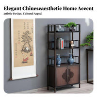Chinese design aesthetic Design Asymmetrical Curio Cabinet Floor-Standing bookshelf Multi-Tier design Storage Furniture Minimalist Aesthetic for Tea aficionados, Book Lovers, Collectors, Living Room, Home Office, Bedroom, Playroom