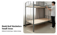 Dormitory Bunk Bed Sturdy Construction Metal Frame Bunk Bed High Guardrail Industrial Bunkbed for Students, Dorm Residents, Hostel, Guest Room
