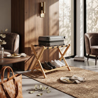 Bamboo Luggage Rack with Shelf Space-Saving Furniture Heavy-Duty for Guests