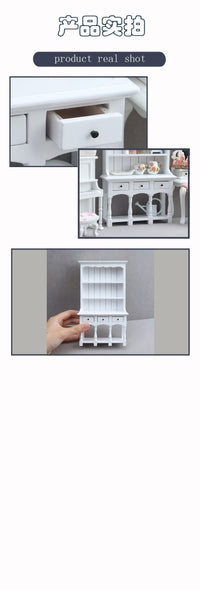 1:12娃娃屋dollhouse迷你家具模型立式书柜微缩橱柜木质白色柜子