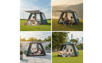 Easy Setup Outdoor Tent with Awning Rainproof Tent with Mesh Openings Waterproof Shelter Portable for Campers, Families, Camping, Picnics, Backyard