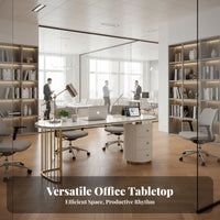 Sintered Stone Desktop Surface Light Elegant Design Fluted Cabinet Desk Scratch Resistant Makeup Table with Storage for Receptionists, Reception Area