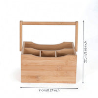 Bamboo Storage Box with Dividers Wooden Utensil Holder with Handle Countertop Cutlery Organizer for Tabletop
