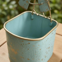 Windmill-Style Planter Distressed Finish Plant Pot Perforated Bottom