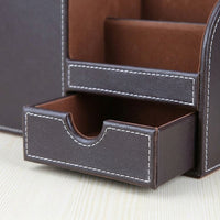 Office Organizer Desk Pen Holder with Compartments, Rectangular Faux Leather Organizers and Accessories, Workspace Organization for Professionals