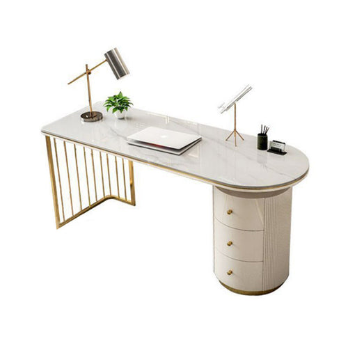 Sintered Stone Desktop Surface Light Elegant Design Fluted Cabinet Desk Scratch Resistant Makeup Table with Storage for Receptionists, Reception Area