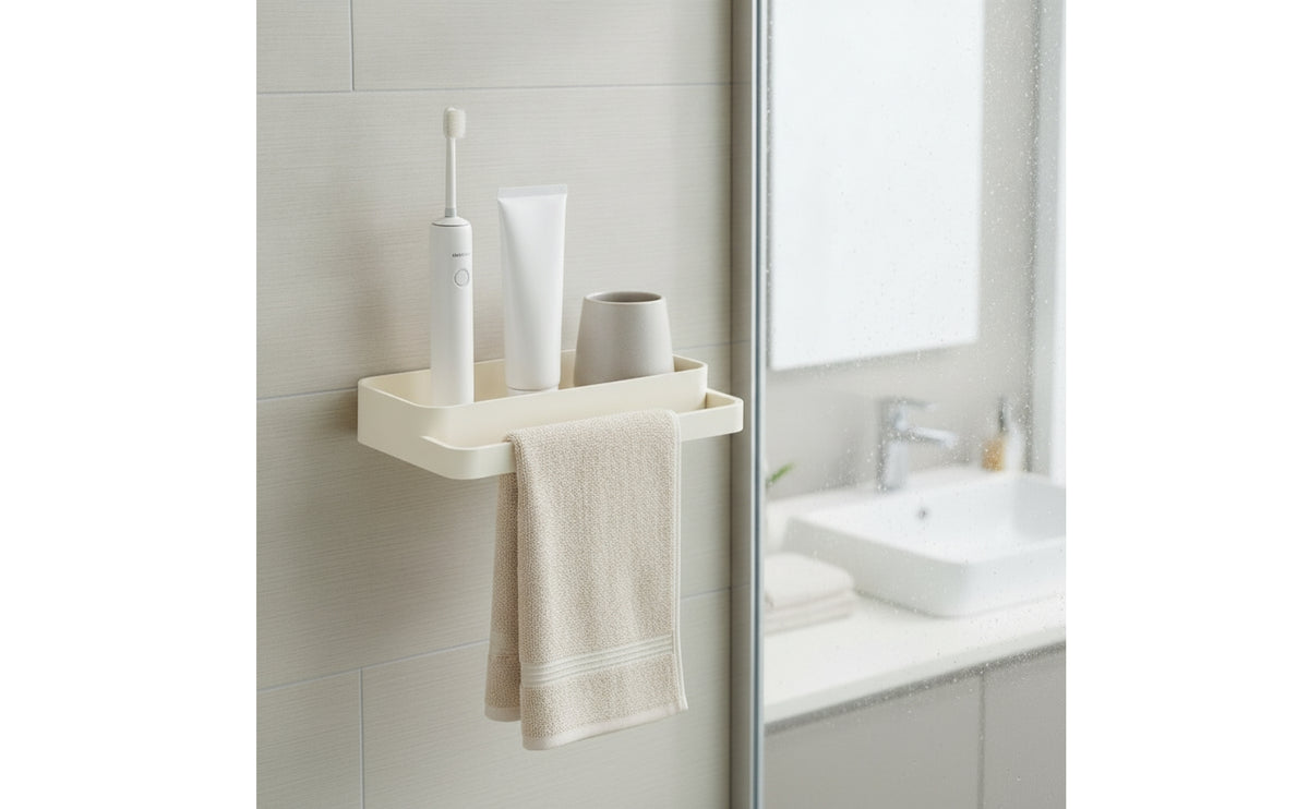 Compact Bathroom Storage Rack with Towel Bar Self-Draining Wall Organizer with Towel Stylish Shelf Simple for Rv