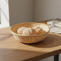 Round Bamboo Basket Low-Sided Bamboo Woven Basket Wide opening Storage Item for Tabletop