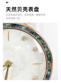 欧式桌面钟表摆件轻奢大气时尚座钟家用客厅大理石台钟贝壳石英钟
