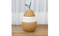 Pear Basket Natural Finish Lidded Wicker Basket Freestanding