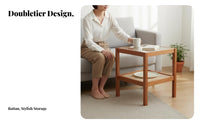 Double-Level Glass Top Table Japanese Design Nightstand Space-Saving Size Slim Design for Apartment Dwellers, Adults