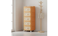 Multi-Drawer Organizer Large Capacity Multi-Layer Organizer Cart Space Saving Rattan Design Nightstand for Students, Bedroom, Living Room, Washroom