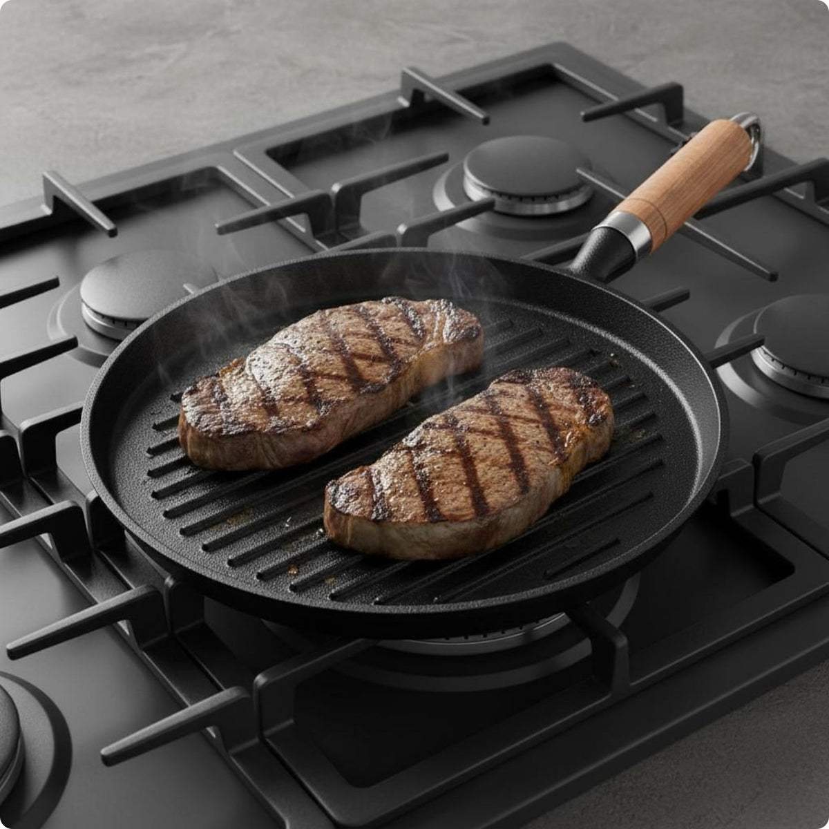 Cast Iron Frying Pan Uncoated Flat-Bottom Frying Pan Textured Surface