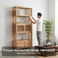 Serene-Inspired Design Chinese Curio Shelf With Storage Drawers Multi-Compartment Curio Stand long-lasting Construction display shelf Space-Saving for Tea aficionados, Collectors, Office Workers, Study Room, Bedroom, Entryway