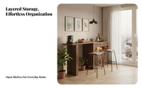 Century-Inspired-Century Modern Design Extendable Bar Cabinet Multi-Functional Storage Cabinet with Extendable Top Space Saving Solid Wood Console Table Adjustable Shelves for Apartment Dwellers, Homeowners, Families