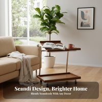 Rolling End Table with Storage 2-Tier Design Convertible Bookstand Trolley