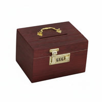 Wooden Piggy Bank with Combination Lock Treasure Chest Home Decoration for Adults