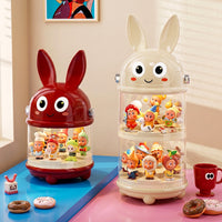 Cartoon Rabbit Rotating Display Box for Blind Boxes, Transparent Dustproof with Lid, Double Layer