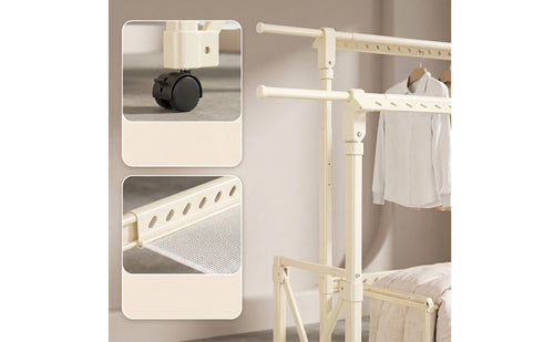 Rolling Clothes Drying Rack with Wheels Freestanding Foldable Laundry Rack Space-Saving Expandable for Balcony, Apartment