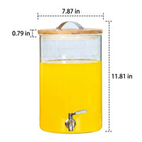Beverage Dispenser with Wood Stand and Lid, Glass Juice Dispenser for Parties, Large Capacity Iced Tea and Lemonade Dispenser Kitchen Outdoor Use