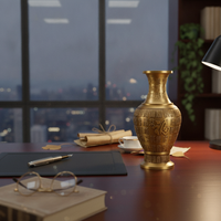 Embossed Brass Vase Flared Rim Gold-Toned Decorative Vase Modern