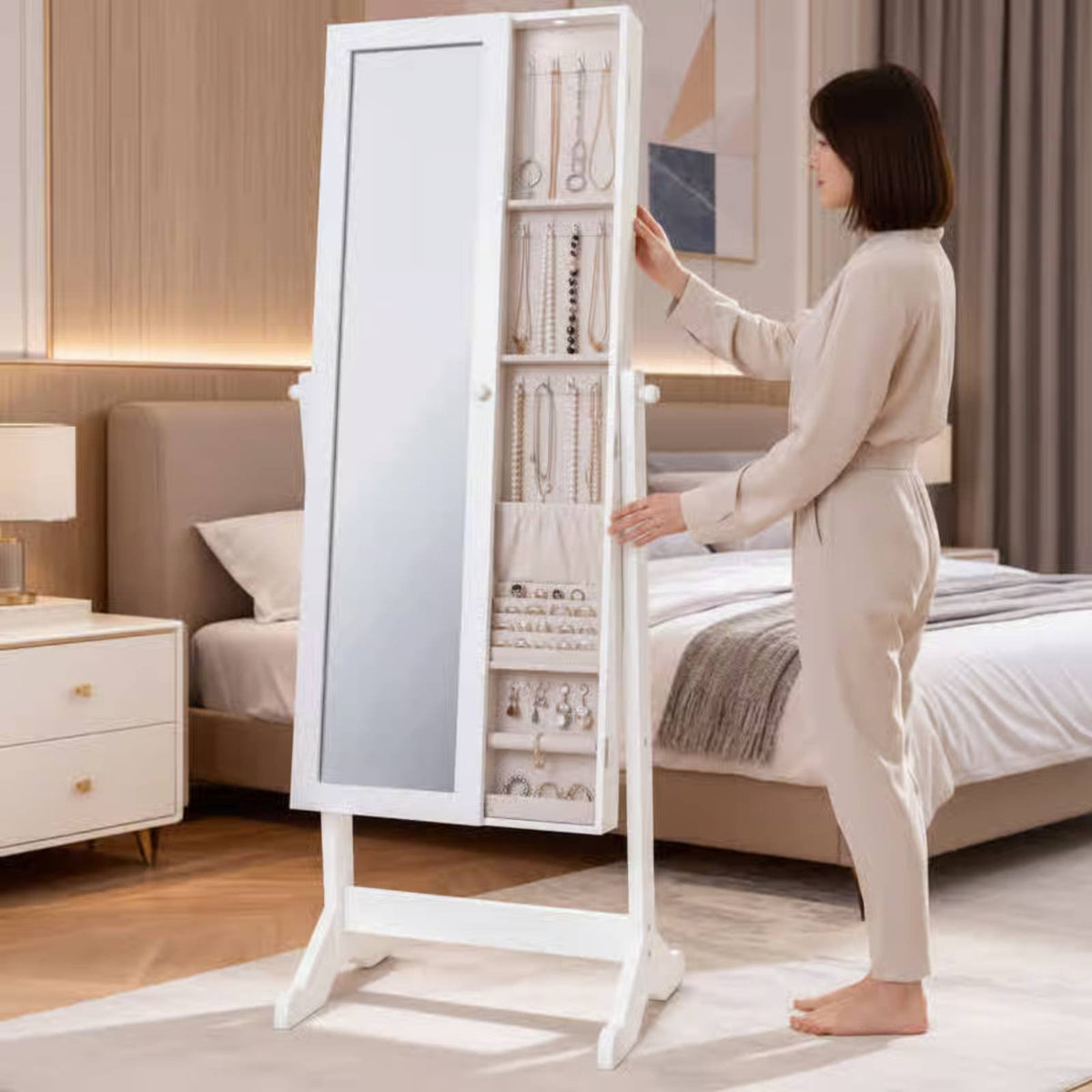 Mirror Jewelry Armoire Double Use Jewelry Cabinet Household Furniture Easy to Organize for Boutique