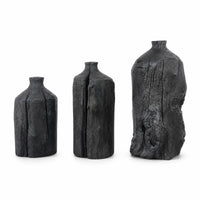 3 Pieces Carved Wood Vase Rustic Vessel Wabi-Sabi for Living Room