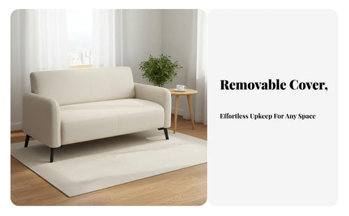 Comfortable Seating 2 Seater Textile Sofa Elegant Design Small Apartment Couch Sturdy Construction 2 Seater Sofa Deep Seat for Renters, Couples, Students, Bedroom, Reception Area, Closed Ice, Balcony