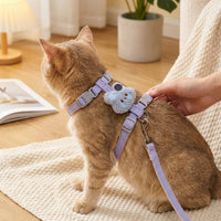 Small Dog Harness and Pet Walking Leash Set, Decorative Polyester H-Shape Pet Walking Harness, 1.2 Meter Non-Retractable Small Dog Leash Travel