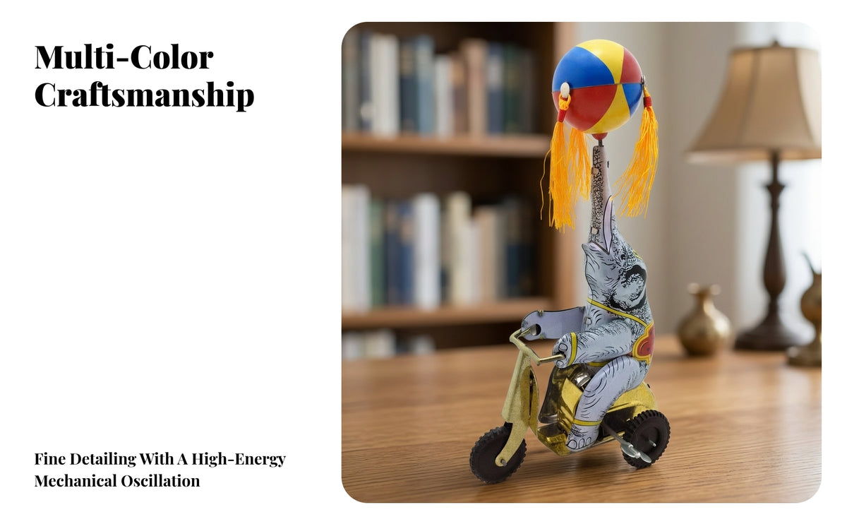Collectible Elephant on Tricycle Wind-up Toy Decorative Elephant on Tricycle Tin Toy Vintage-Style Retro for Collectors, Home Decor, Shop Showcases, Cafes, Pubs