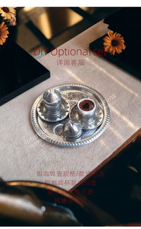 土耳其原装进口咖啡套装轻奢复古银色手工铜器设计创意收藏摆件