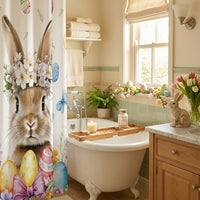 4 Pieces Bunny Print Shower Curtain Set Waterproof Bunny Shower Curtain Set Decorative Home Textiles for Holiday Decorators, Homeowners, Apartment