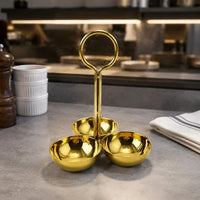 Circular Handle Serving Dish Polished Metal Condiment Tray Set Elegant Design