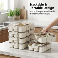 Grid Seasoning Storage Box, Seasoning Storage Box Container, Home Kitchen Condiment Jars, Kitchen Condiment Jars Lid