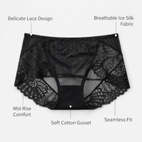 Women's Underwear with Lace Detailing and Gusset Lining, Breathable Ice Silk Panties for Everyday Wear, Seamless No Show Knickers