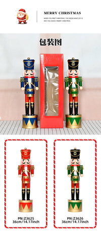 36cm Wooden Nutcracker Soldier with Drum, Christmas Craft Figure