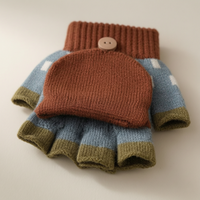 Kids' 2-in-1 Convertible Half-Finger Mittens for 3-10 Year Olds, Winter Warm Knitted Gloves for School