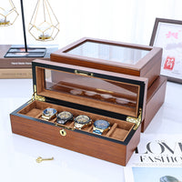 德莱士复古黑桃木纹烤漆哑光手表展示盒带锁手表收纳防尘收纳盒