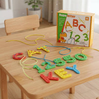 Early Learning Number and Letter Threading Toy Develops Fine Dexterity Skills Educational Stringing Beads Set Hand-Eye Coordination Wooden Alphabet Lacing Cards Cognitive Development for Toddlers, Preschoolers, Kids 3+