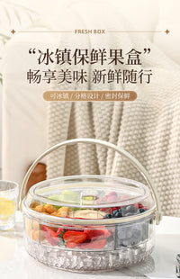 带提手五分格保鲜水果盘密封防潮干果盘便携式家用圆形带盖零食盒