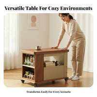 Earthy Simplicity End Table Solid Wood Rolling Side Table Multifunctional Storage Trolley Space-saving Expandable Top Suitable for Living Room Home Office Bedroom Lounge