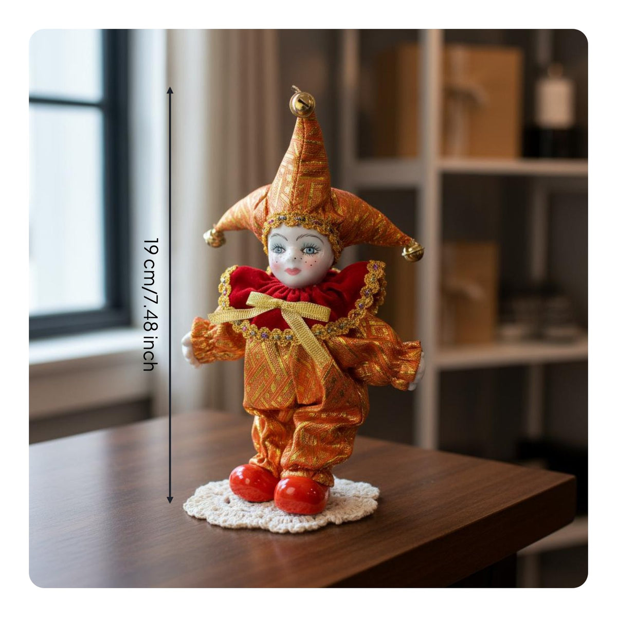 Ornamental Doll Statue Fine Workmanship Porcelain Clown Figurine Lifelike