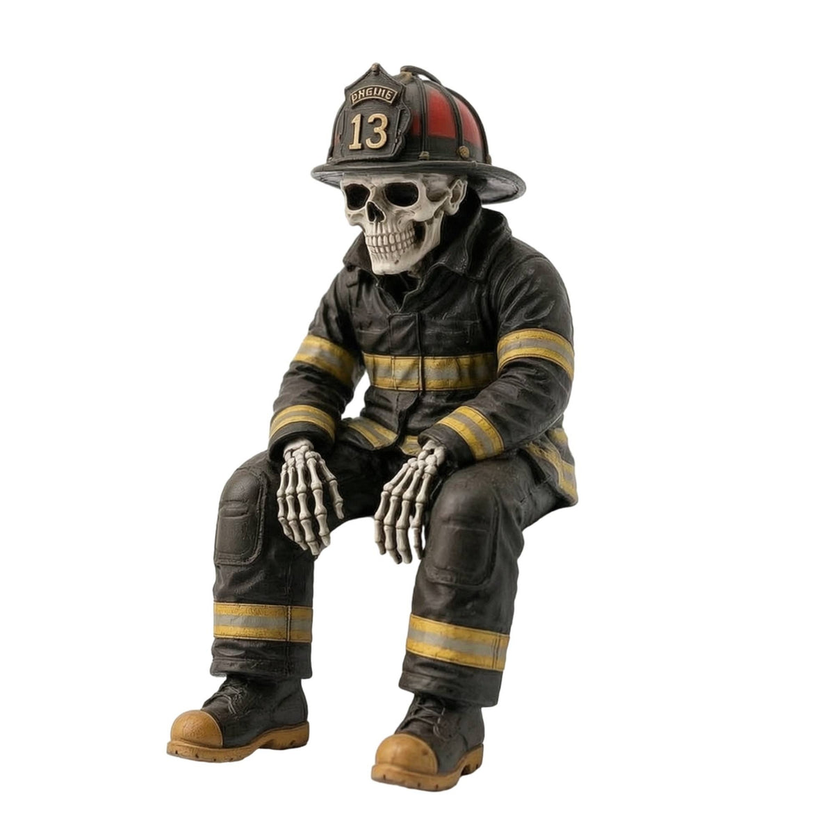 Firefighter Skeleton Shelf Sitter Macabre Tabletop Figure Spooky for Bookshelf