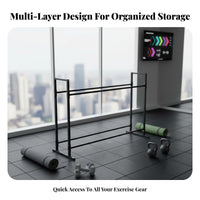 Space-Saving Exercise Ball and Mat Holder Sturdy Metal Frame Stretching Ball Storage Rack Large Capacity Multi-Tier Fitness Shelf for Pilates Studio