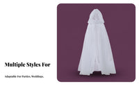 Multi-Layered Tulle Cape with Train Floor-Length See-Through Mesh Poncho Flowy Hooded Cloak Lightweight for Bridesmaids, Fantasy Enthusiasts, Halloween, Themed Parties, Cosplay Events, Weddings