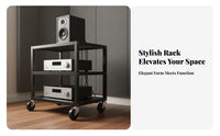 1 Piece Amplifier Stand Heavy Duty Audio Rack Steel Frame Rolling Equipment Stand Stable Multi-tier Storage Suitable for Audiophiles Home Theater Living Room
