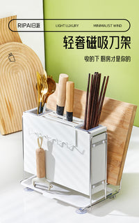 Kitchen Knife Holder Organizer with Chopstick Rest and Cutting Board Slot